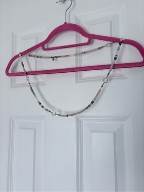 LOFT Neutral Multi-Bead Layered Necklace with Silver Rings